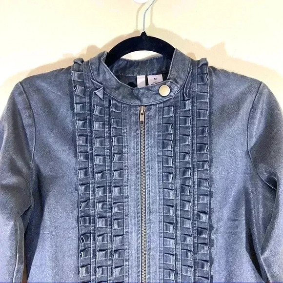 STELLA STAR Womens Denim-like Ruffle Zip Jacket - Picture 2 of 8